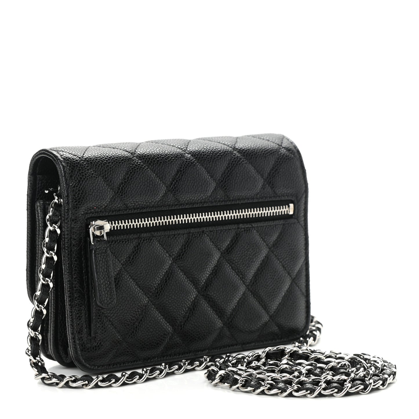 Caviar Quilted Mini Wallet On Chain WOC Black