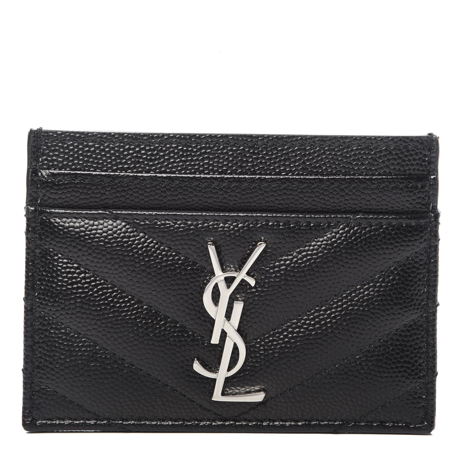 Saint Laurent Grain De Poudre Matelasse Chevron Monogram Credit Card Case Black 1 of 8