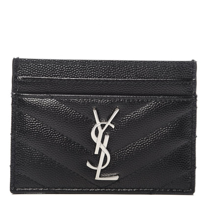 Saint Laurent Grain De Poudre Matelasse Chevron Monogram Credit Card Case Black 1 of 8