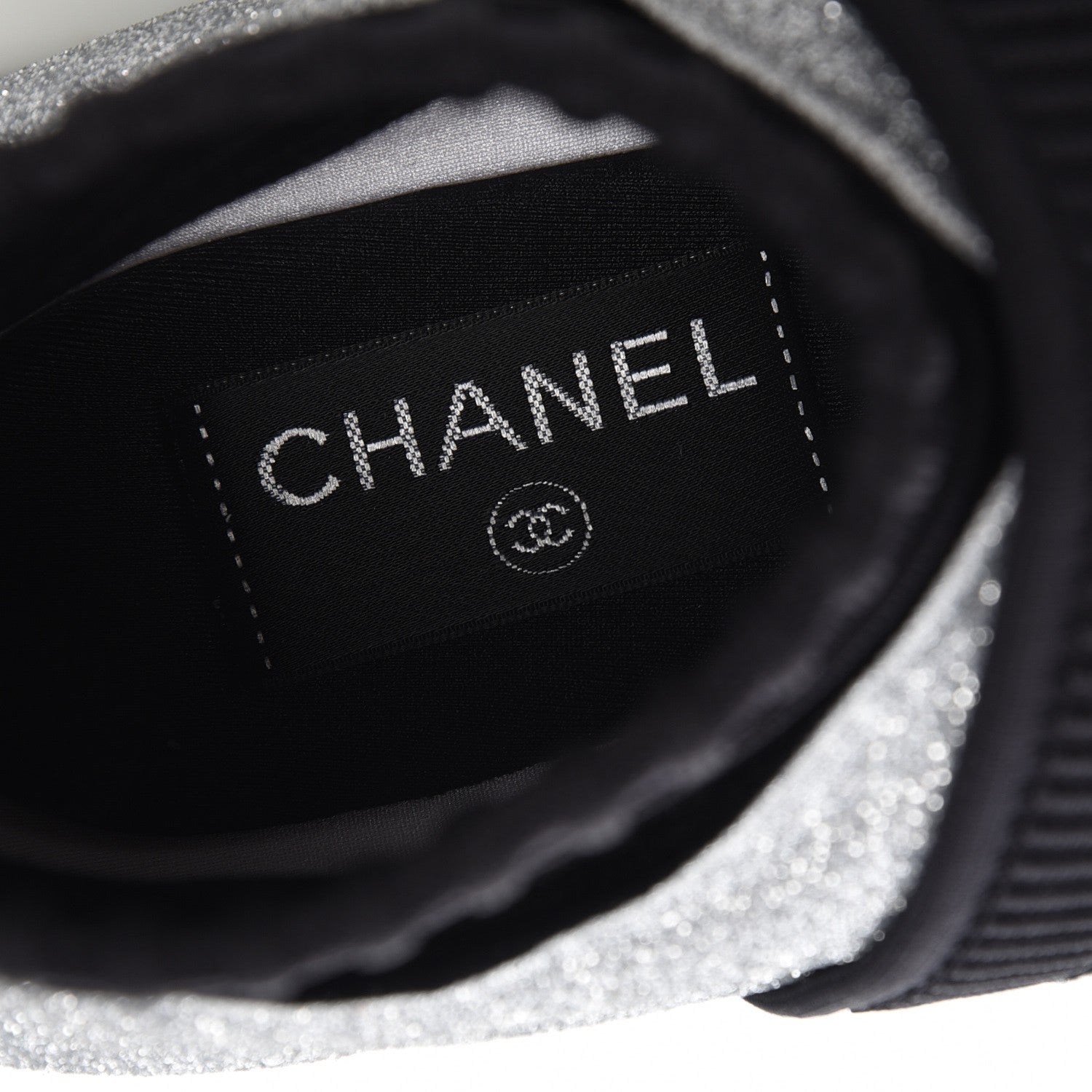 Chanel Glitter Stretch Trainers 37.5 Black Silver 8 of 9