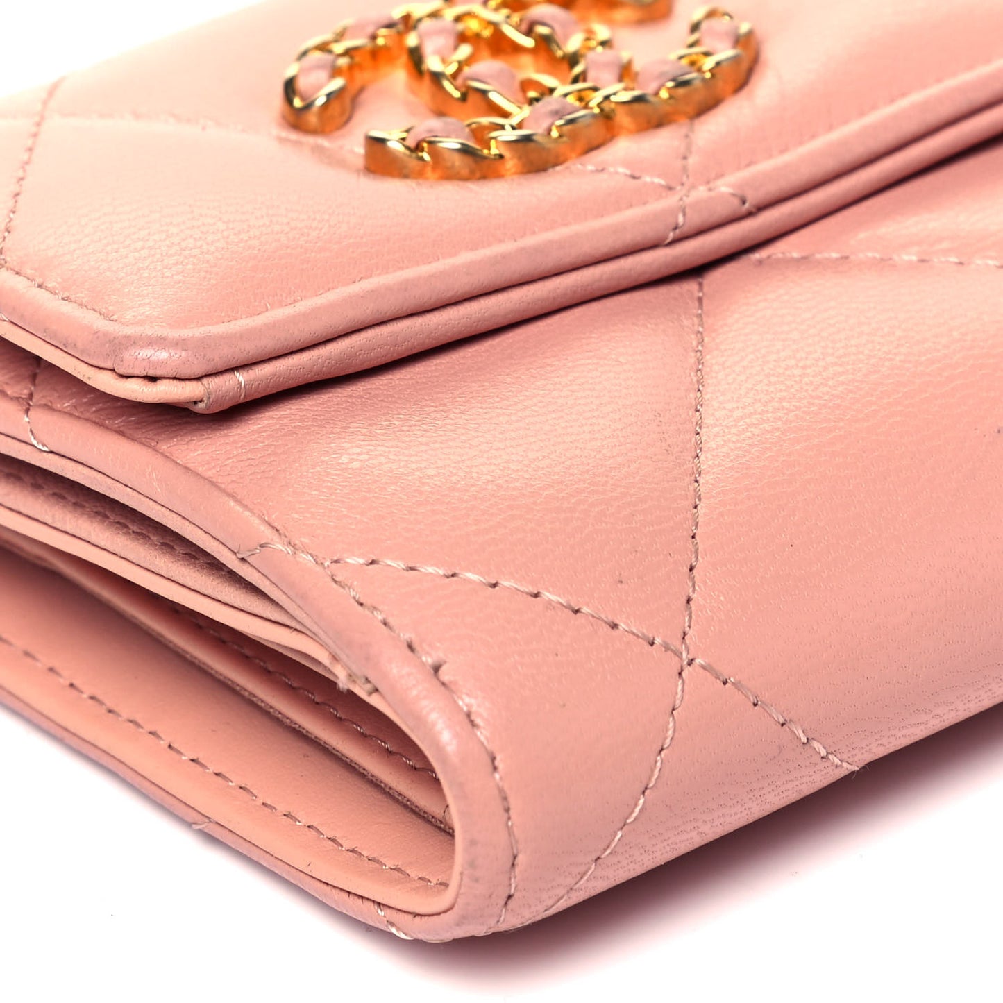 Goatskin Quilted Chanel 19 Small Flap Wallet Pink