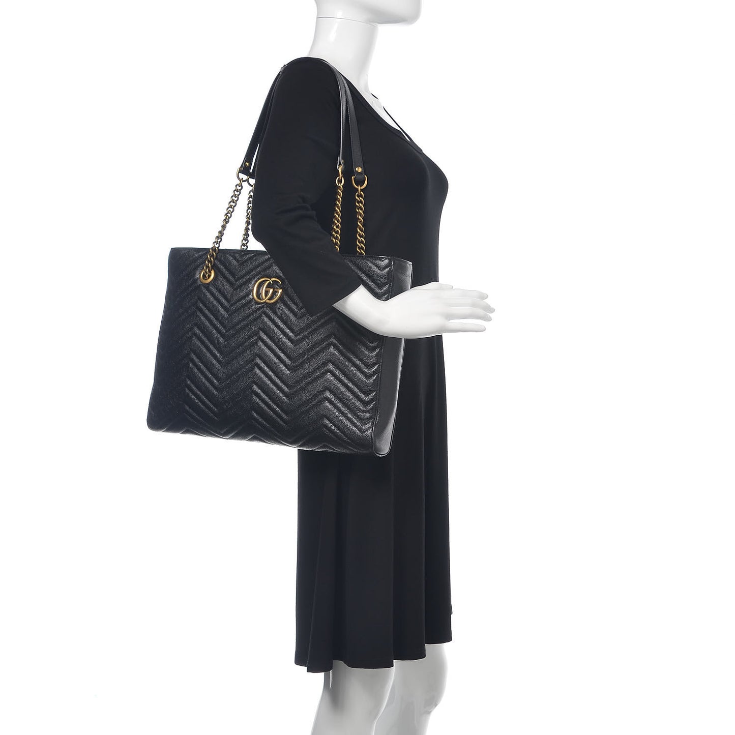 Azalea Calfskin Matelasse Large GG Marmont Slim Tote Black
