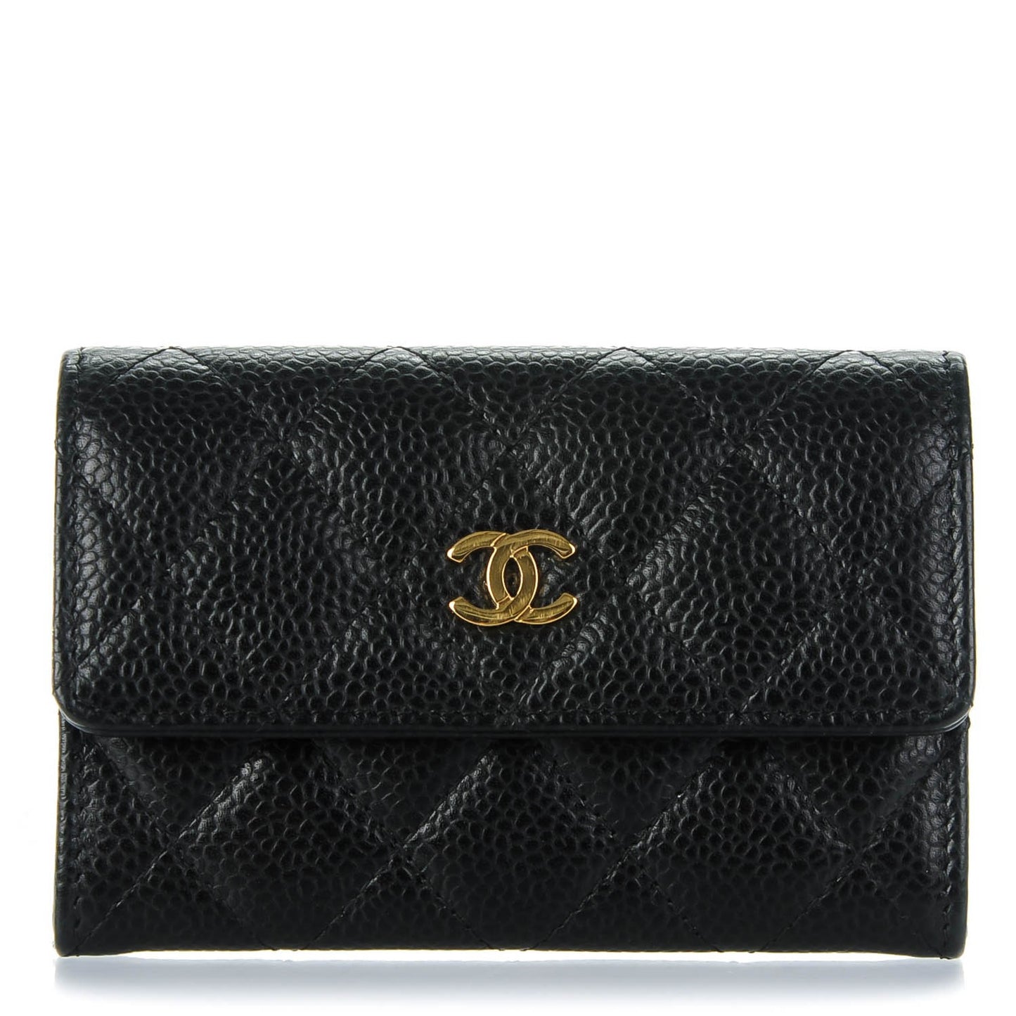 Caviar Quilted Flap Card Holder Black