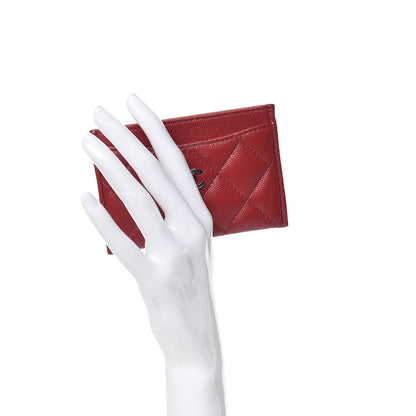 Chanel Caviar Quilted CC Card Holder Dark Red 2 of 11