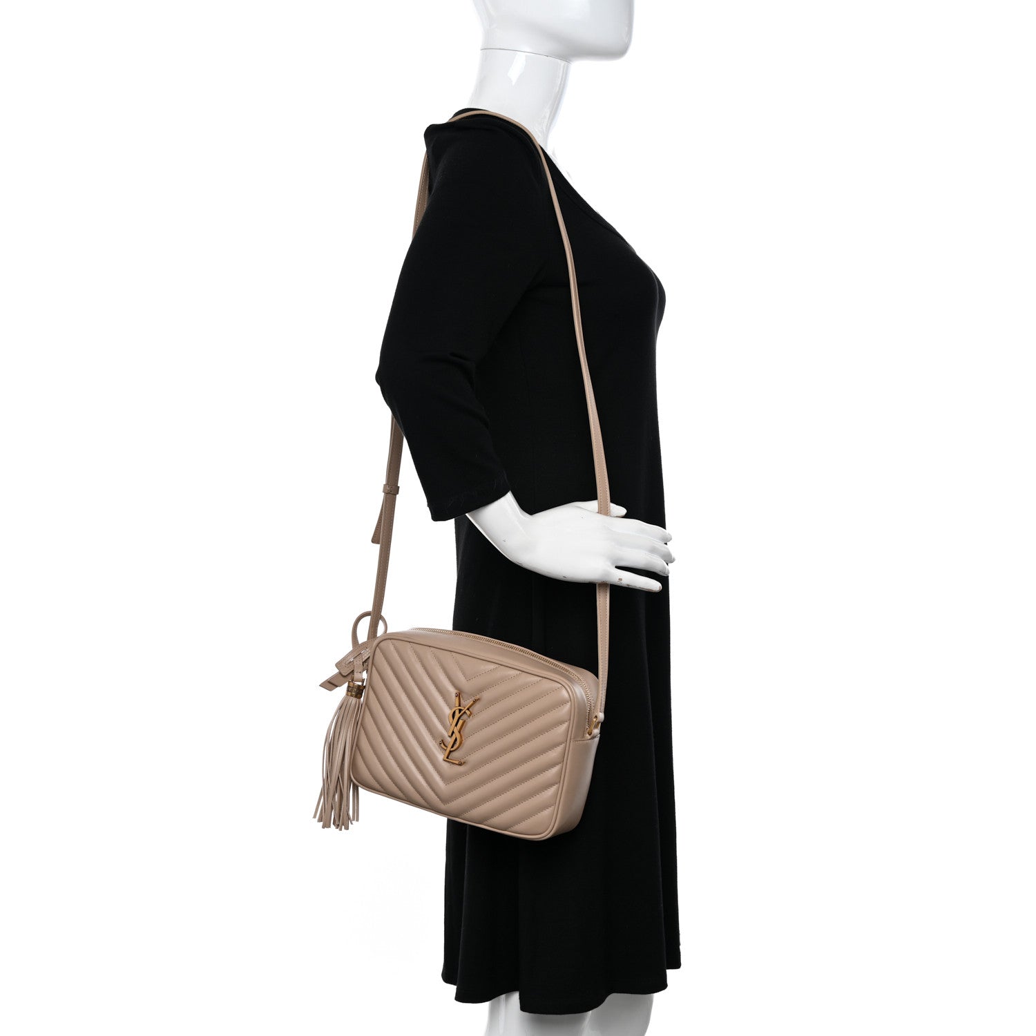 Saint Laurent Calfskin Matelasse Monogram Lou Camera Bag Dark Beige 2 of 11
