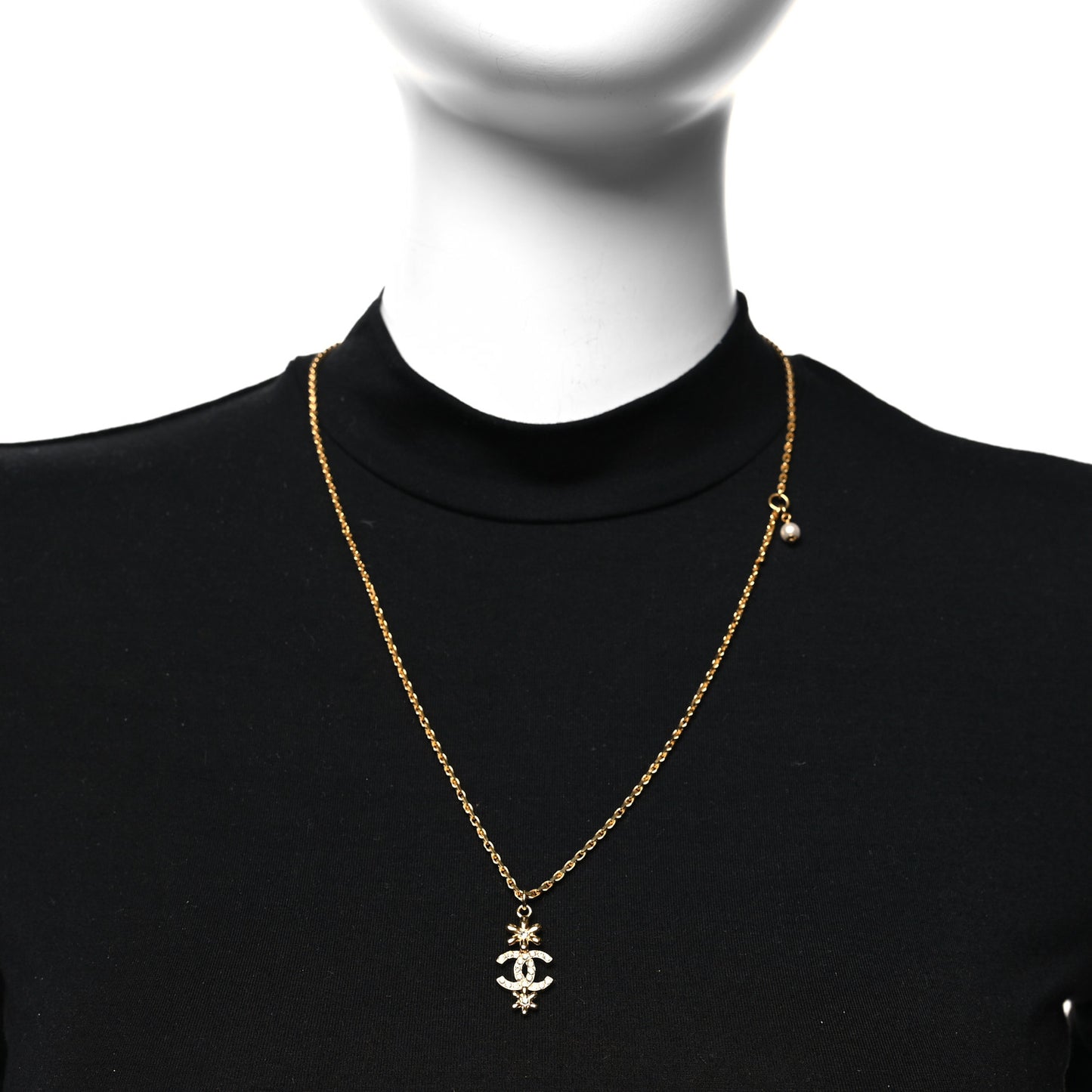 Pearl Crystal CC Flower Pendant Necklace Gold White