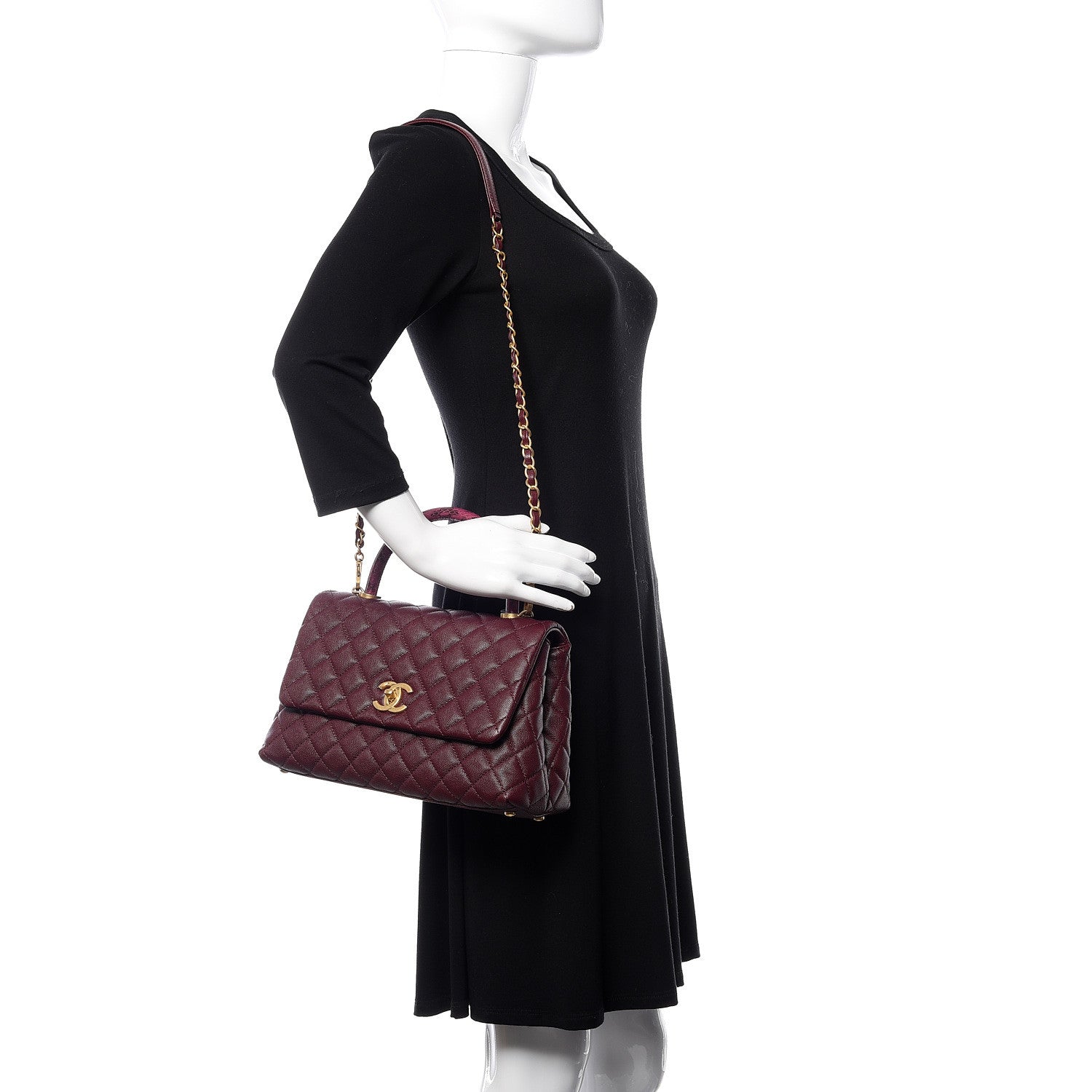 Chanel Caviar Elaphe Quilted Small Coco Handle Flap Burgundy 2 of 10