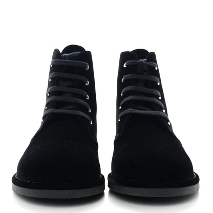 Chanel Velvet CC Lace Up Boots 40.5 Black 2 of 9
