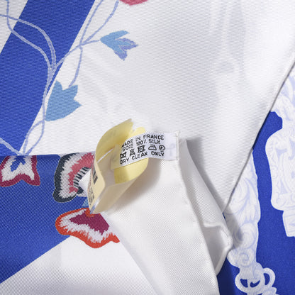 Hermes Silk Brides Fleuries Scarf 90 Bleu Roy White Rouge 6 of 6