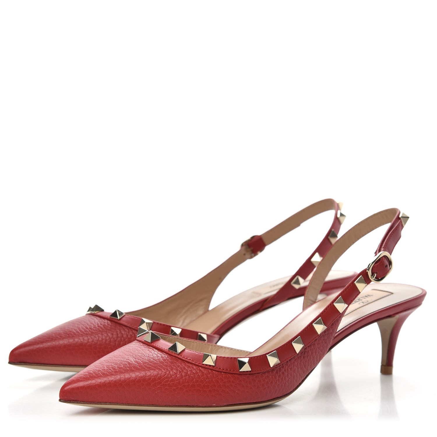 Valentino Garavani Pebbled Calfskin Rockstud Half D'Orsay Slingback 50mm Pumps 39.5 Rosso Valentino 3 of 9