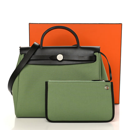 Hermes Military Toile Vache Hunter Herbag Zip Retourne 31 PM Vert Criquet Black 10 of 10
