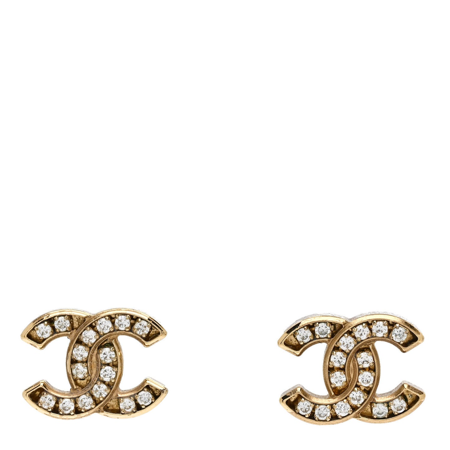 Matte Metal Crystal CC Earrings Gold