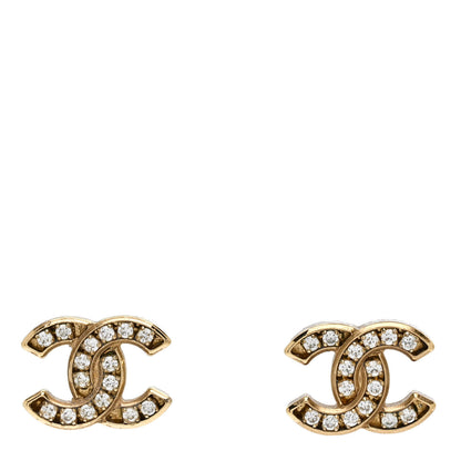 Chanel Matte Metal Crystal CC Earrings Gold 1 of 4