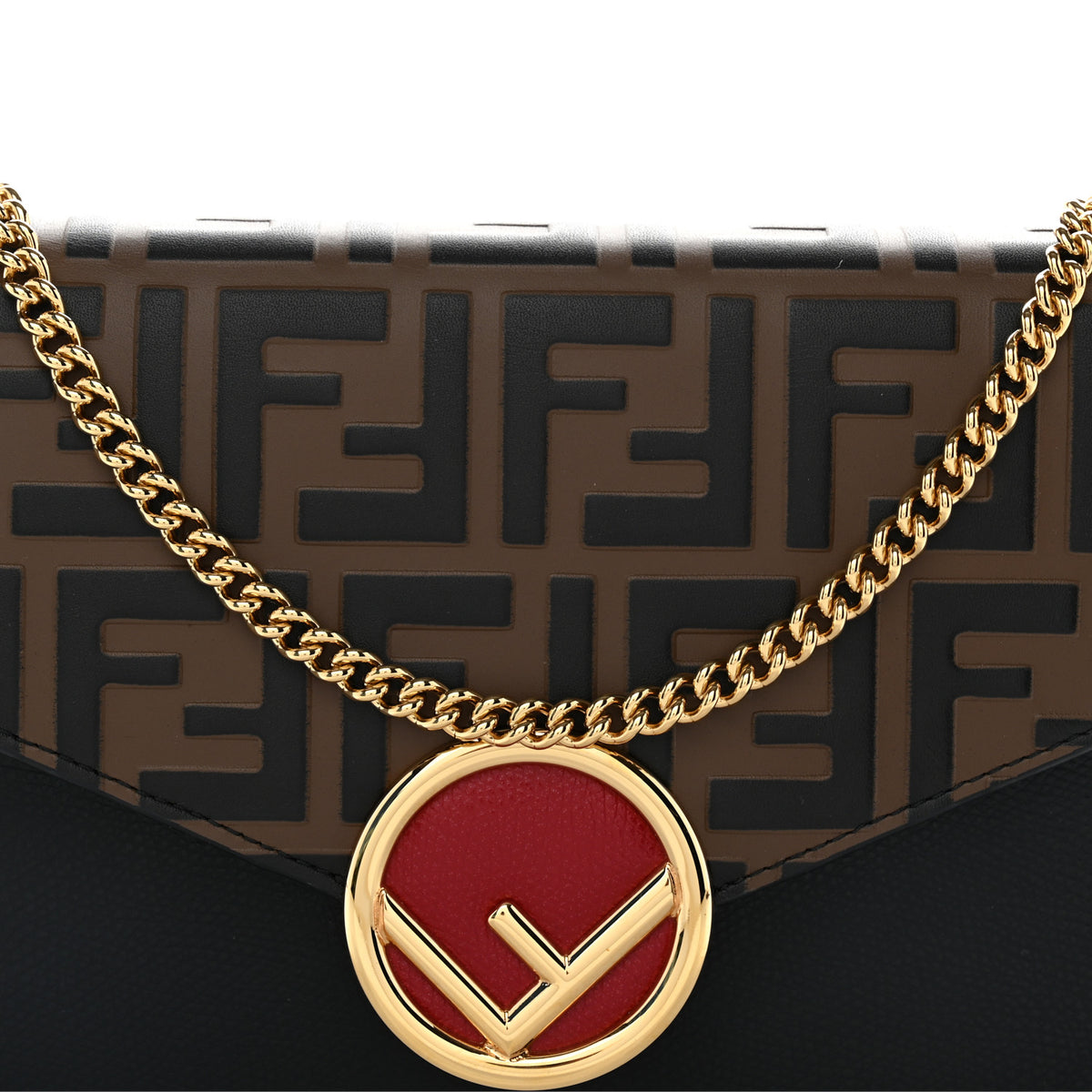 Vitello Cruise F is Fendi Bi-Color FF 1974 Embossed Medium Envelope Wallet On Chain Black Maya