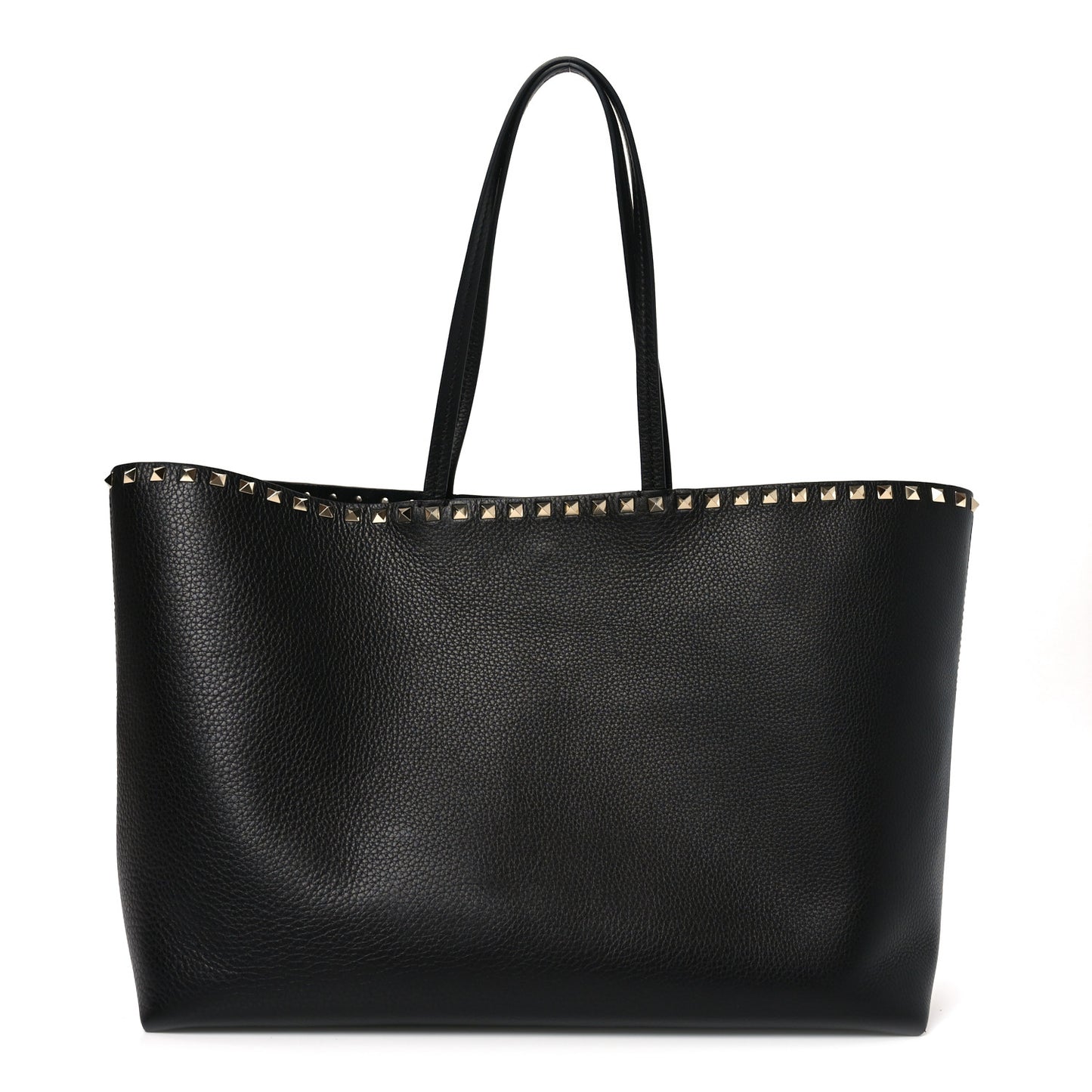 Grained Calfskin Rockstud Shoulder Tote Black