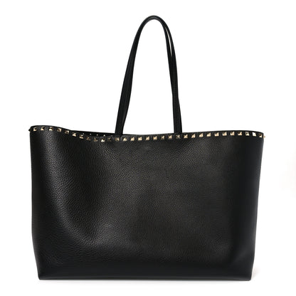 Valentino Garavani Grained Calfskin Rockstud Shoulder Tote Black 1 of 9