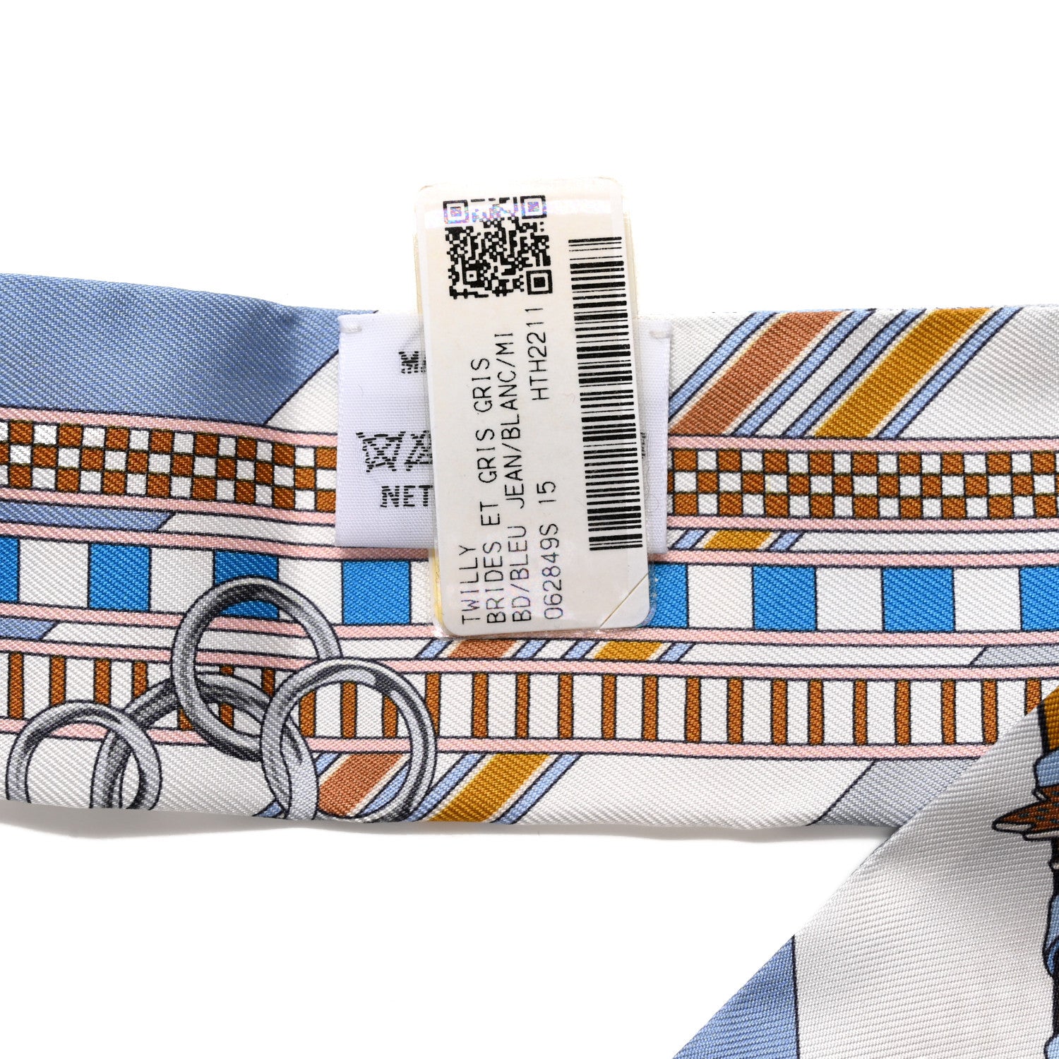 Hermes Silk Brides et Gris Twilly Gris Bleu Jean White Miel 3 of 4
