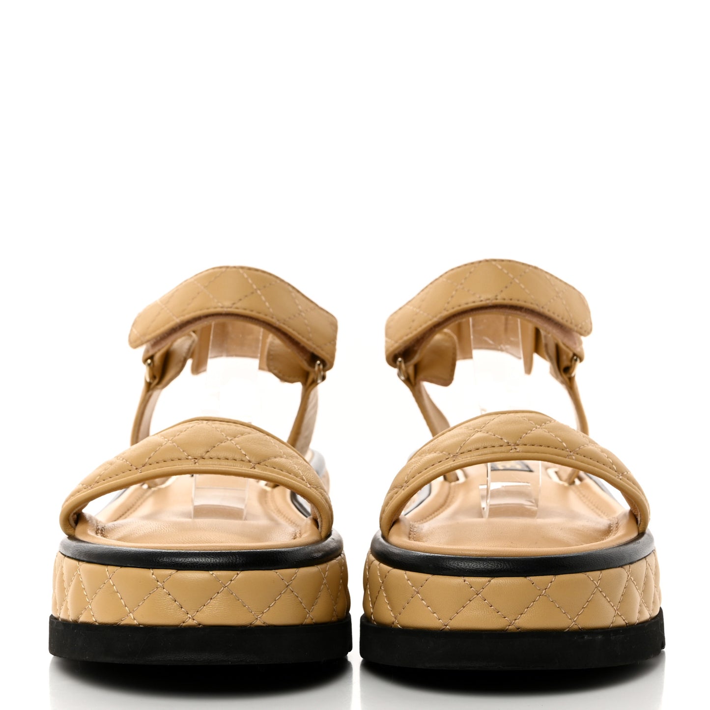 Lambskin Quilted Platform Sandals 40 Beige Black