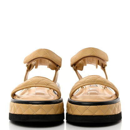 Chanel Lambskin Quilted Platform Sandals 40 Beige Black 2 of 10