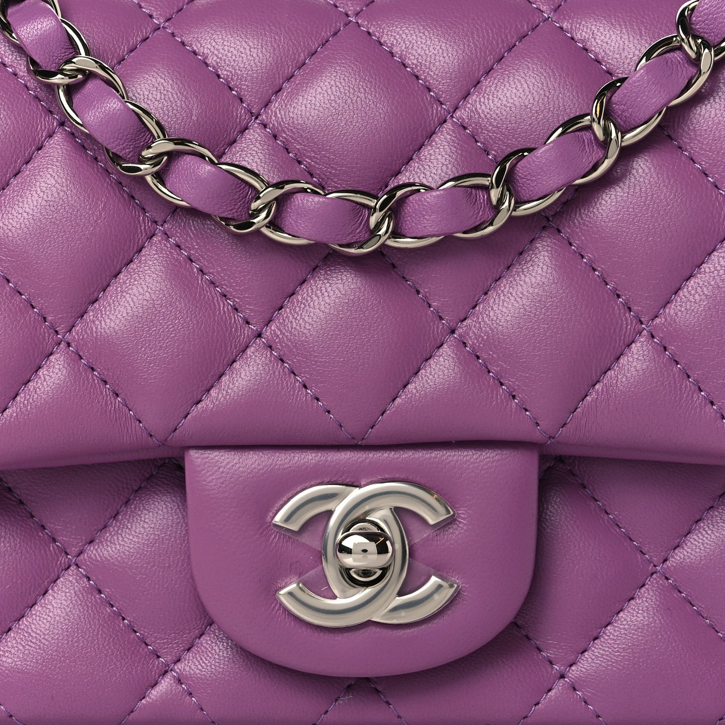 Lambskin Quilted Mini Square Flap Purple