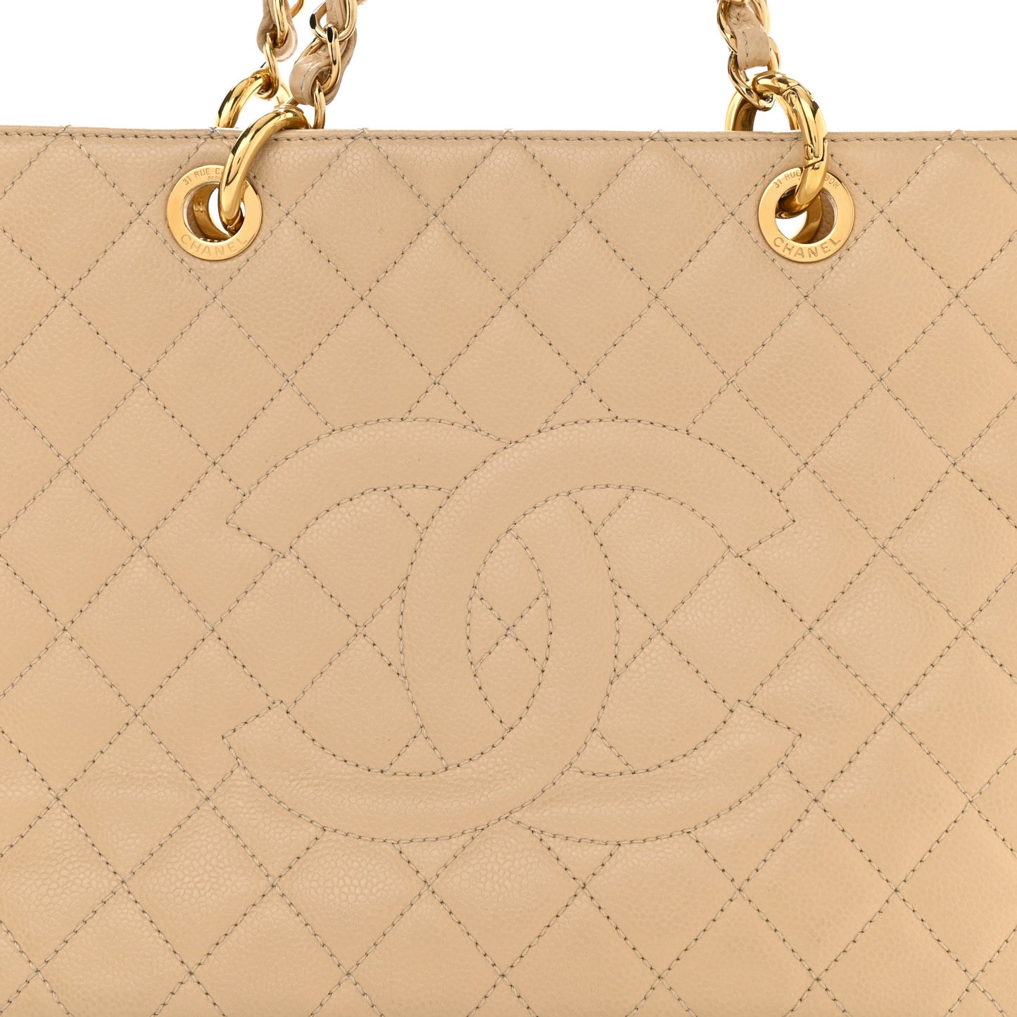 Caviar Quilted Grand Shopping Tote GST Beige Clair