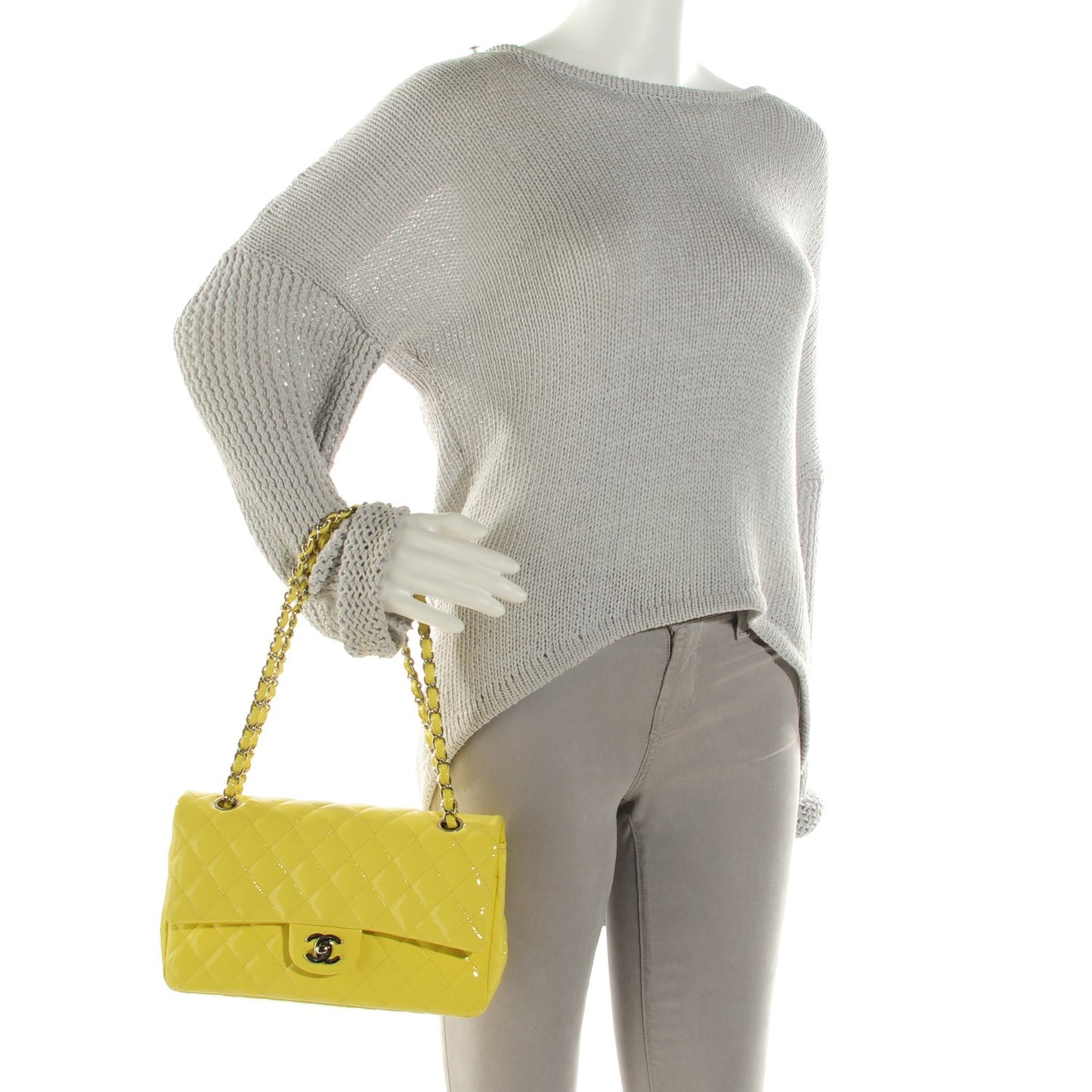 Patent Quilted Medium Double Flap Yellow
