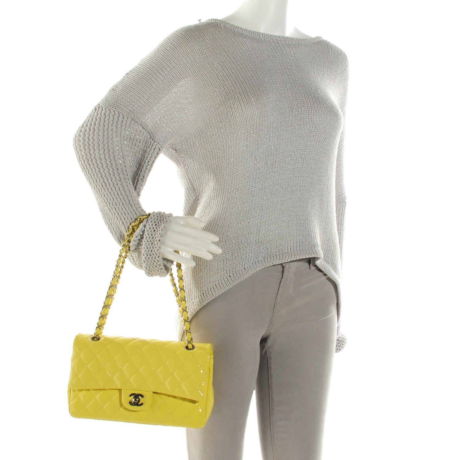 Chanel Patent Quilted Medium Double Flap Yellow 2 of 9