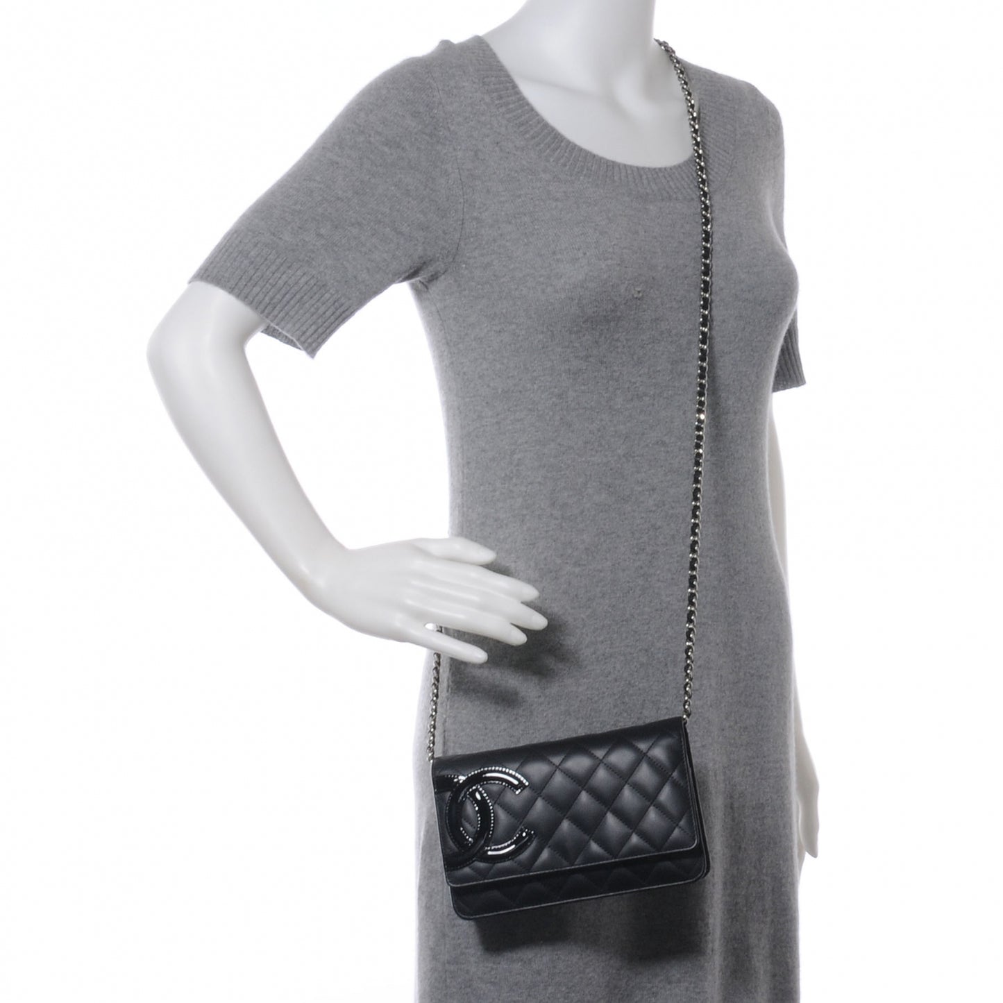 Calfskin Quilted Cambon Wallet On Chain WOC Black