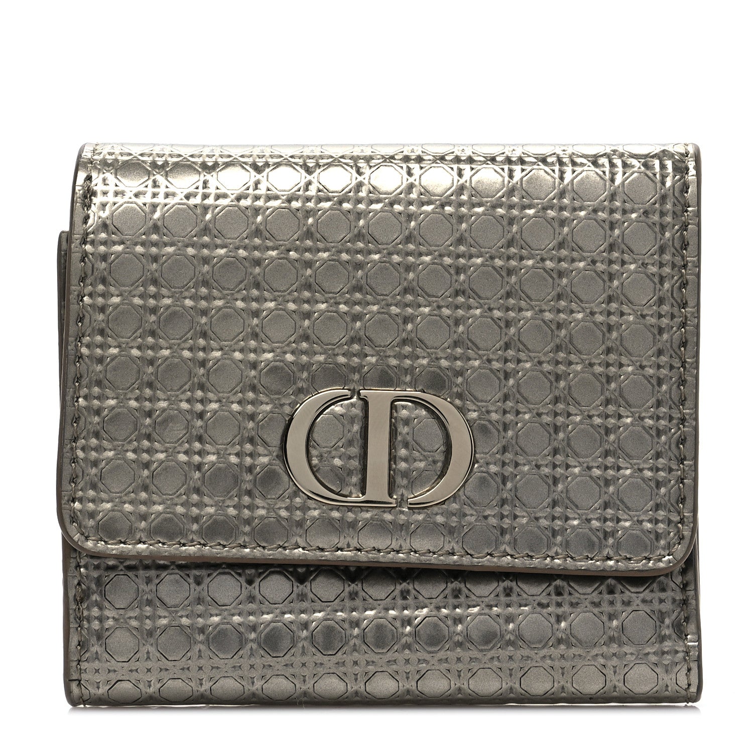 Christian Dior Metallic Patent Micro-Cannage 30 Montaigne Lotus Wallet Champagne 1 of 7