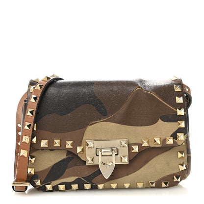 Valentino Garavani Nappa Canvas Camouflage Mini Rockstud Flap Saddle Crossbody Bag Beige Multicolor 1 of 12