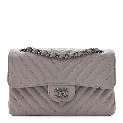 Chanel Crumpled Calfskin Chevron Quilted Small Double Flap Grey 1 of 10