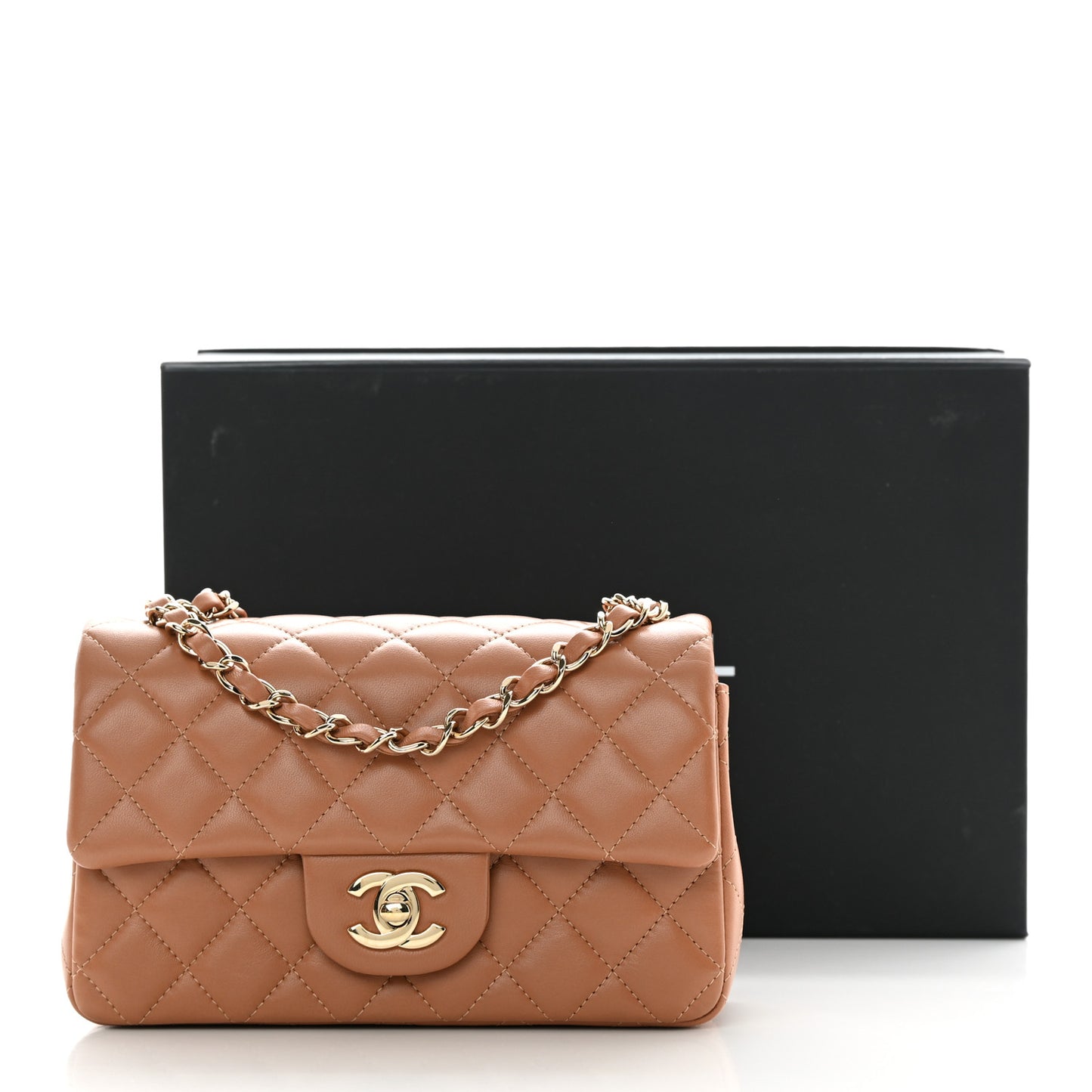 Lambskin Quilted Mini Rectangular Flap Dark Beige