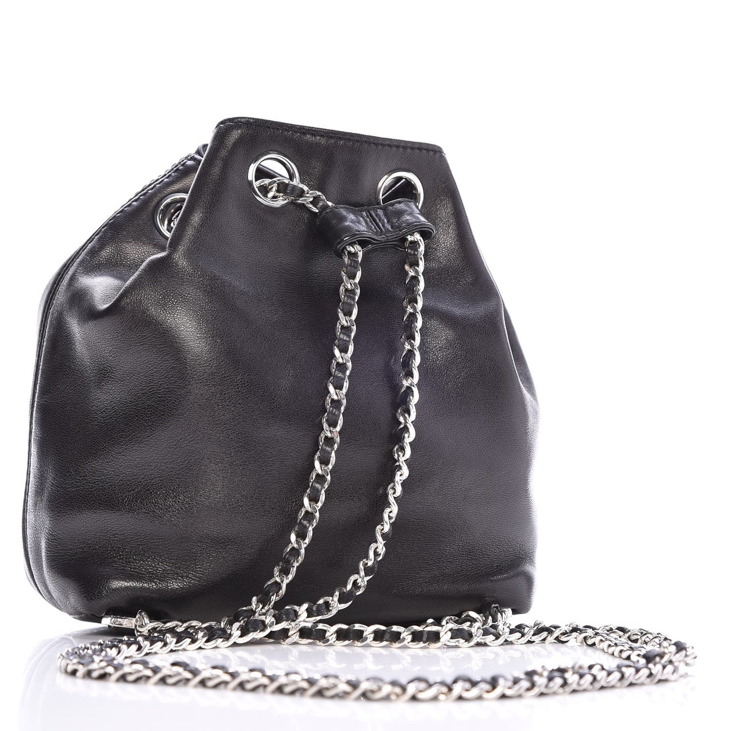 Lambskin CC Drawstring Backpack Black