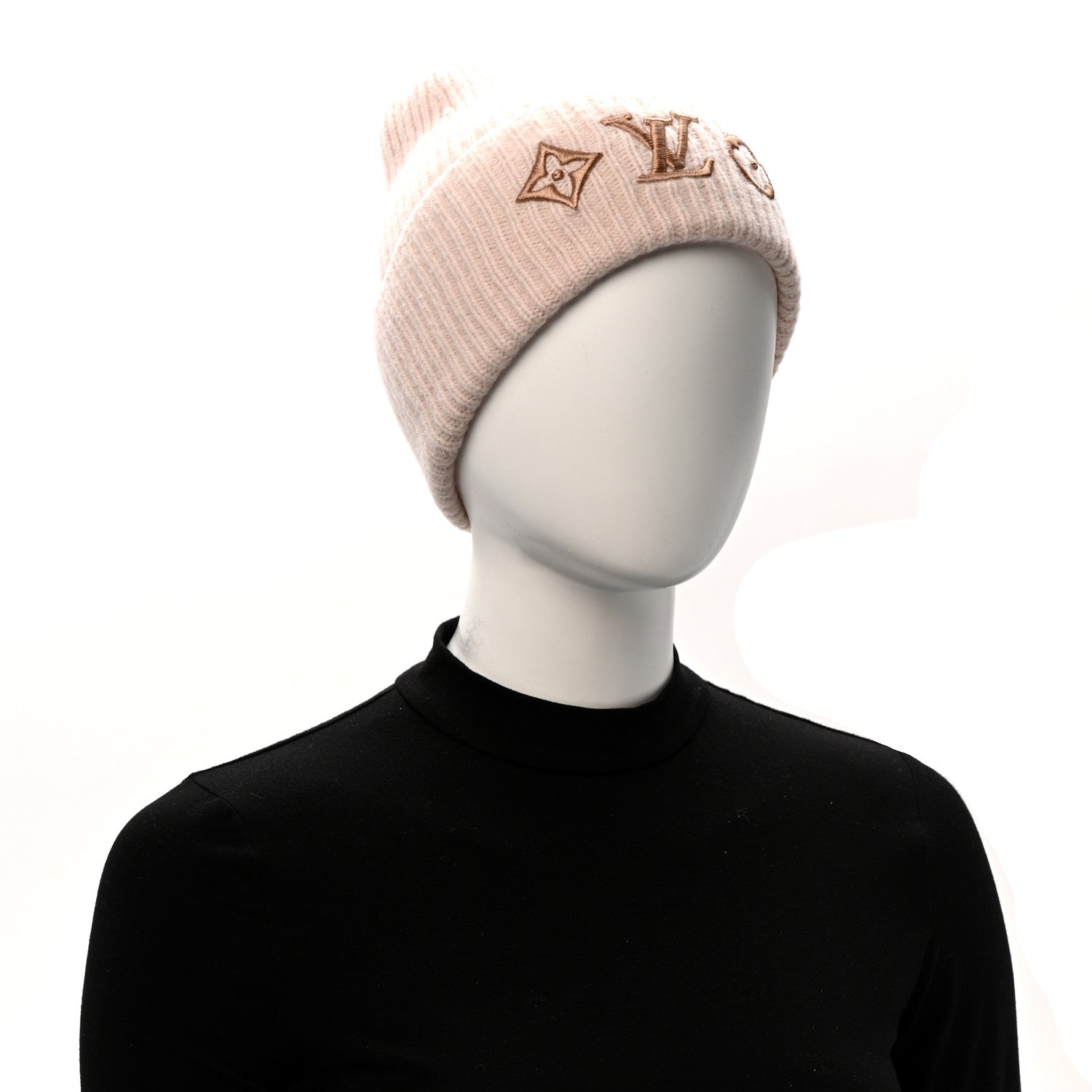 Louis Vuitton Wool Monogram LV Headline Beanie Hat Beige Rose
