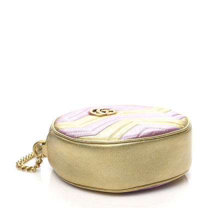 Gucci Metallic Calfskin Matelasse Mini GG Marmont Round Shoulder Bag Gold Pink 4 of 10