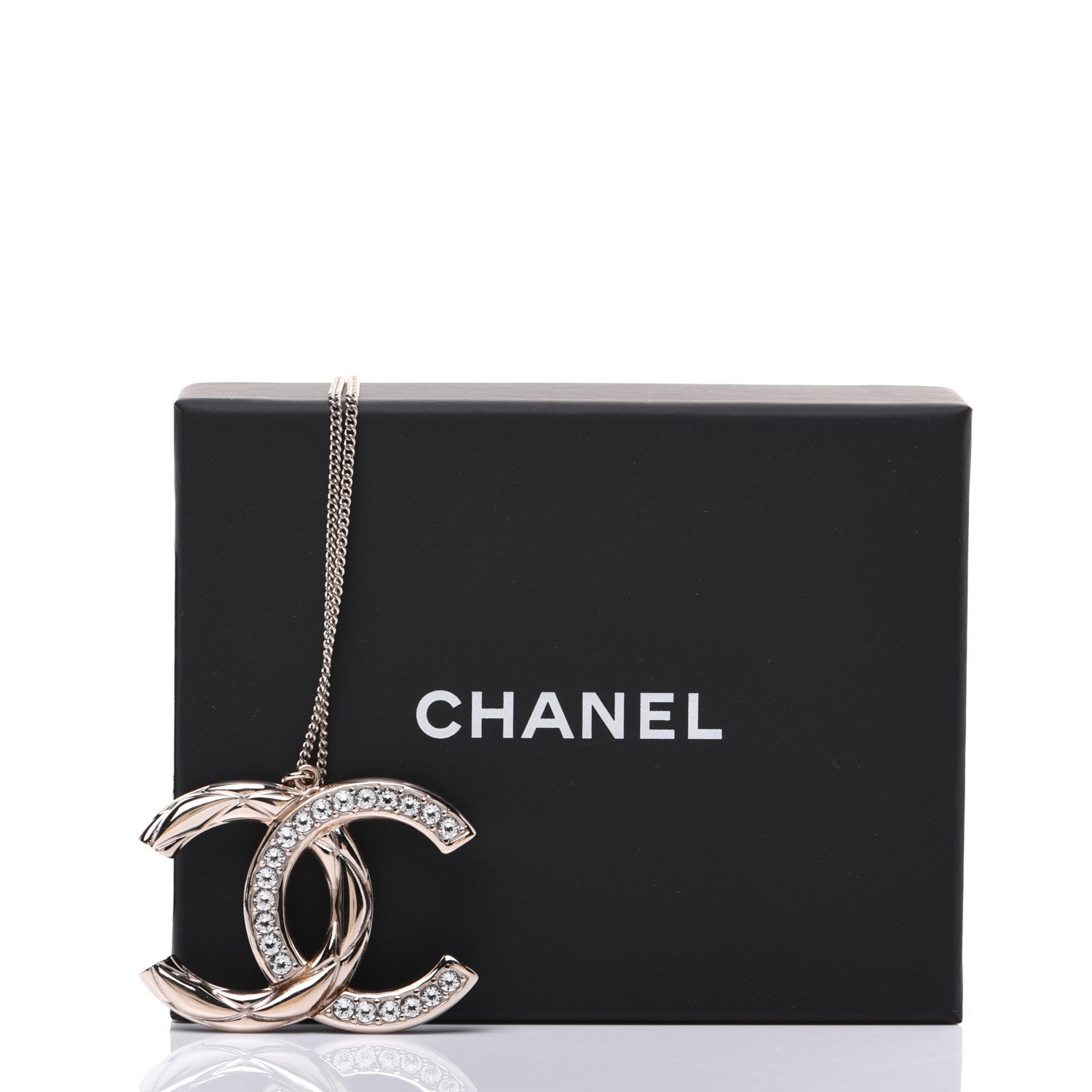Chanel Crystal Metal Quilted CC Pendant Necklace Gold 7 of 7