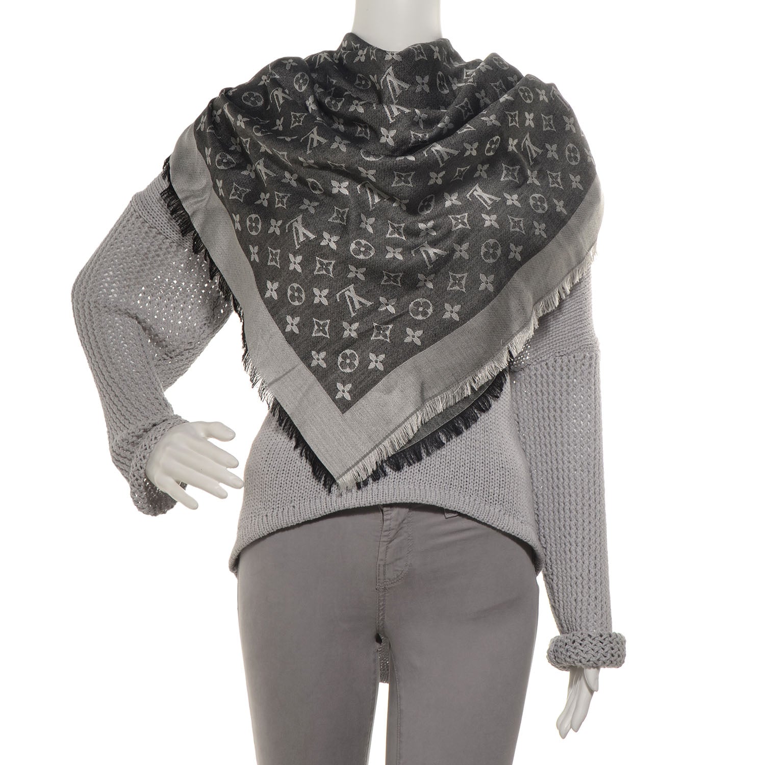 Louis Vuitton Wool Silk Monogram Denim Shawl Black 2 of 5