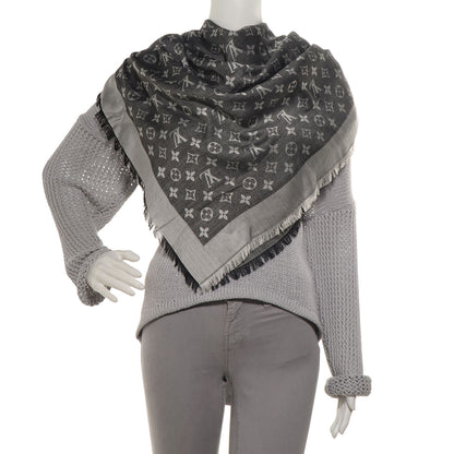 Louis Vuitton Wool Silk Monogram Denim Shawl Black 2 of 5