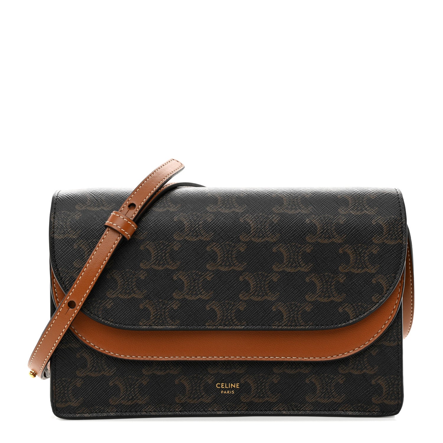 Celine Triomphe Canvas Lambskin Wallet On Strap Tan 1 of 12