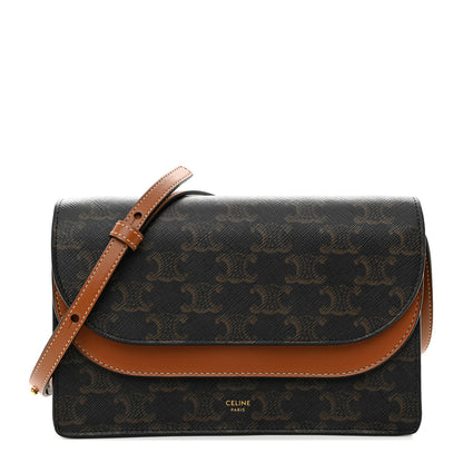 Celine Triomphe Canvas Lambskin Wallet On Strap Tan 1 of 12
