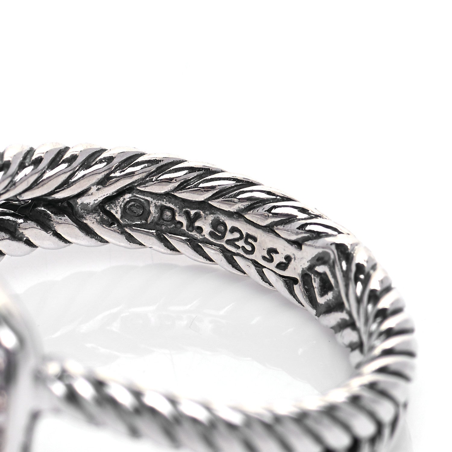 David Yurman Sterling Silver Diamond Prasiolite 7mm Petite Albion Ring 52 6 4 of 4