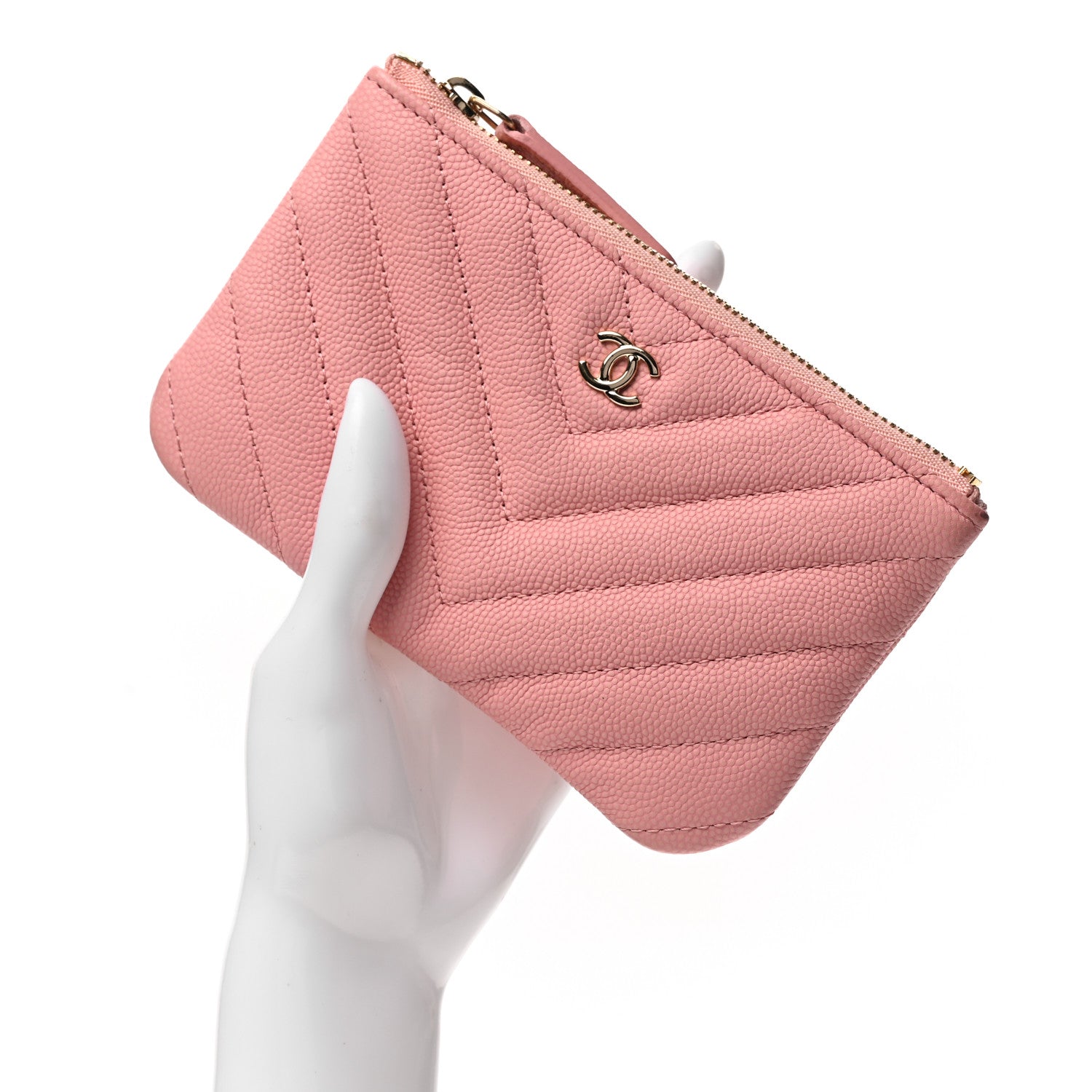 Chanel Flat Caviar Chevron Quilted Small Cosmetic Case Pink 2 of 8