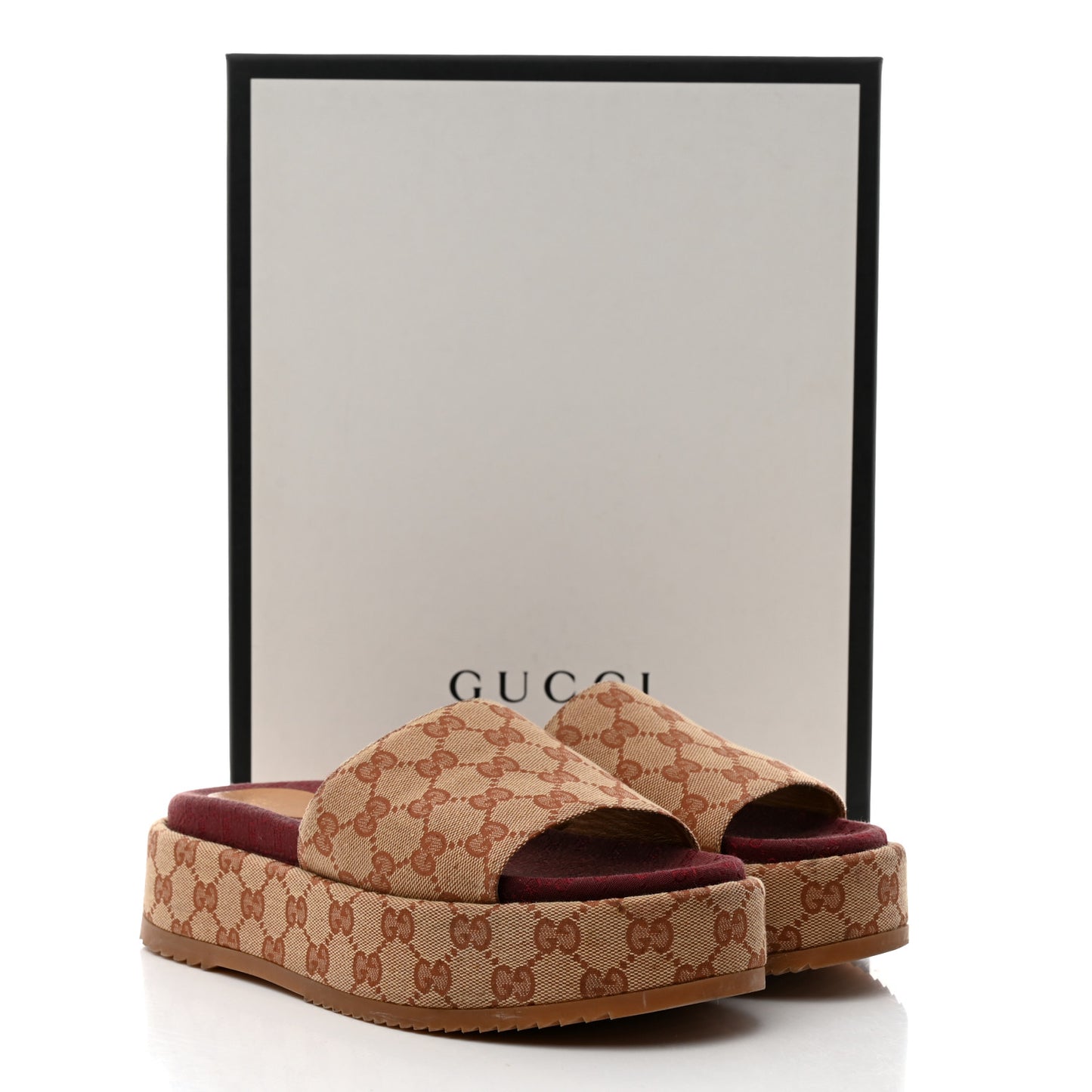 Canvas GG Monogram Angelina Platform Slide Sandals 40 Beige Ruggine