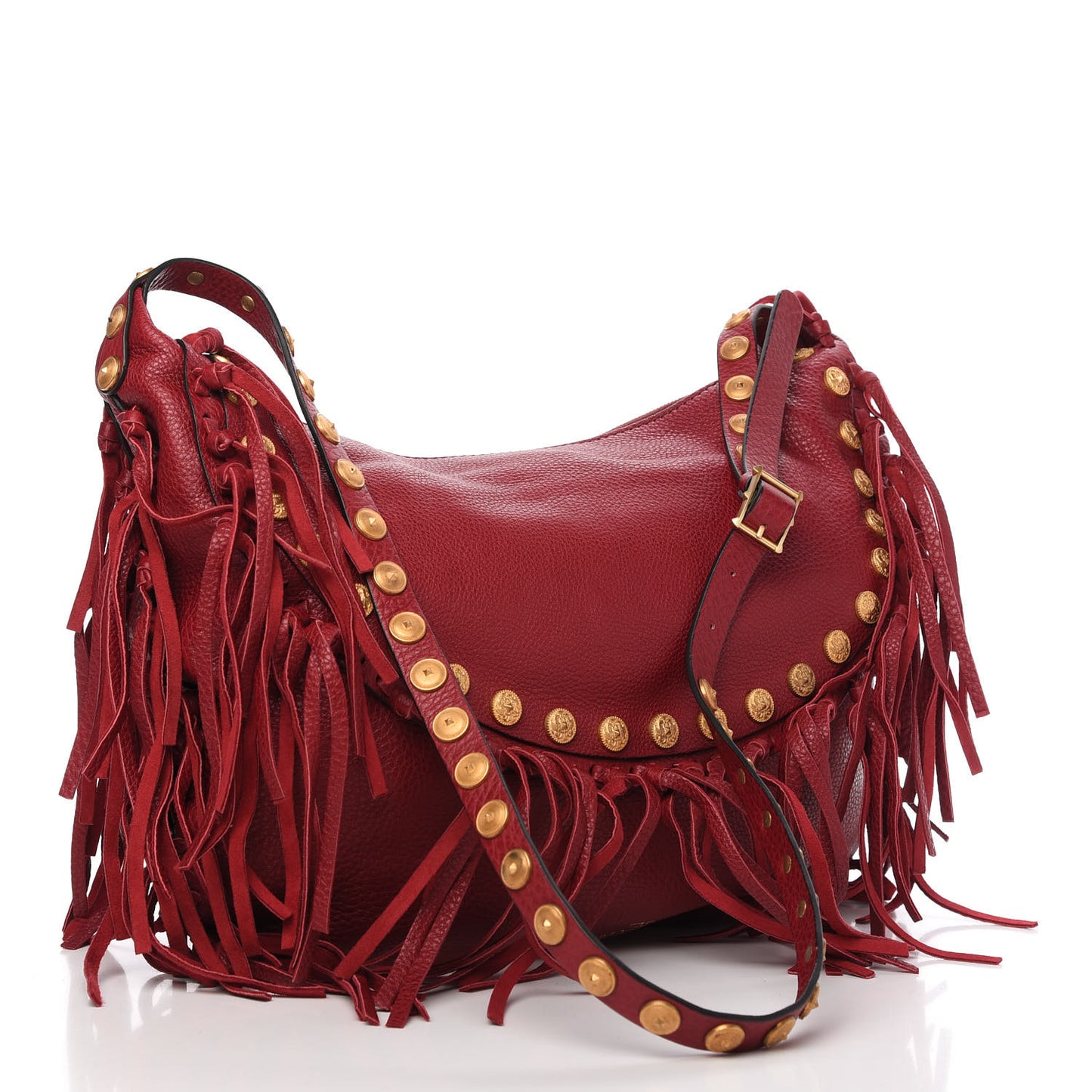 Grained Calfskin C-Rockee Fringe Hobo Scarlet