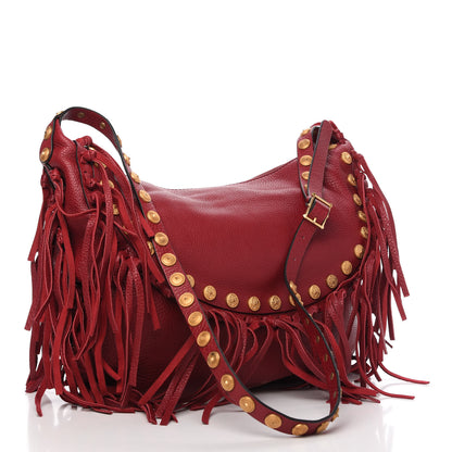 Valentino Garavani Grained Calfskin C-Rockee Fringe Hobo Scarlet 4 of 10
