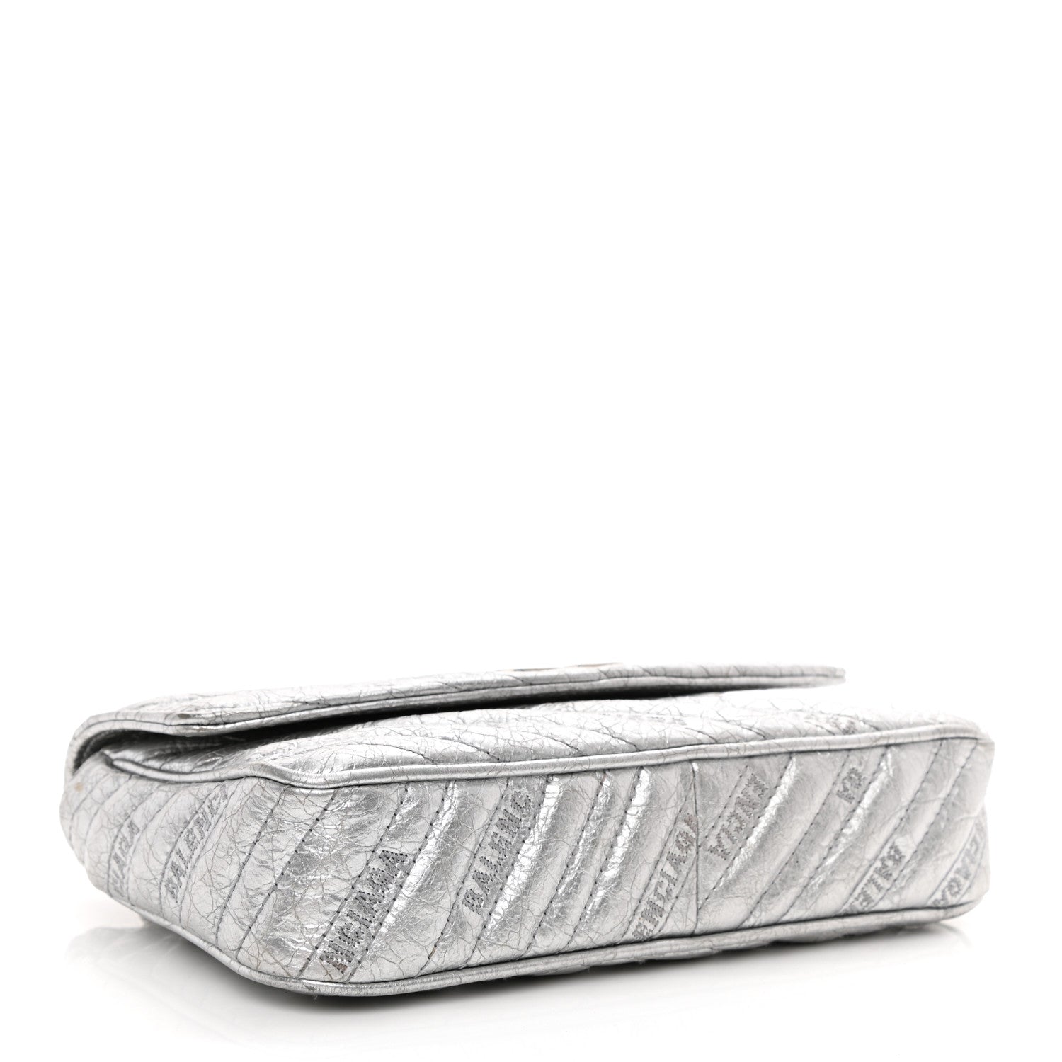 Balenciaga Metallic Arena Calfskin Logo Matelasse BB Chain Wallet Argent 7 of 13