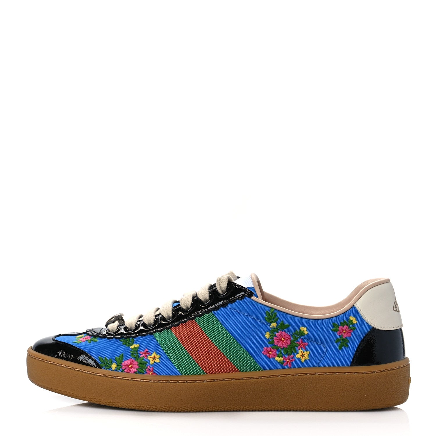 Gucci Nylon Suede Web Floral Womens G74 Sneakers 37 Black Bright Splash 1 of 10