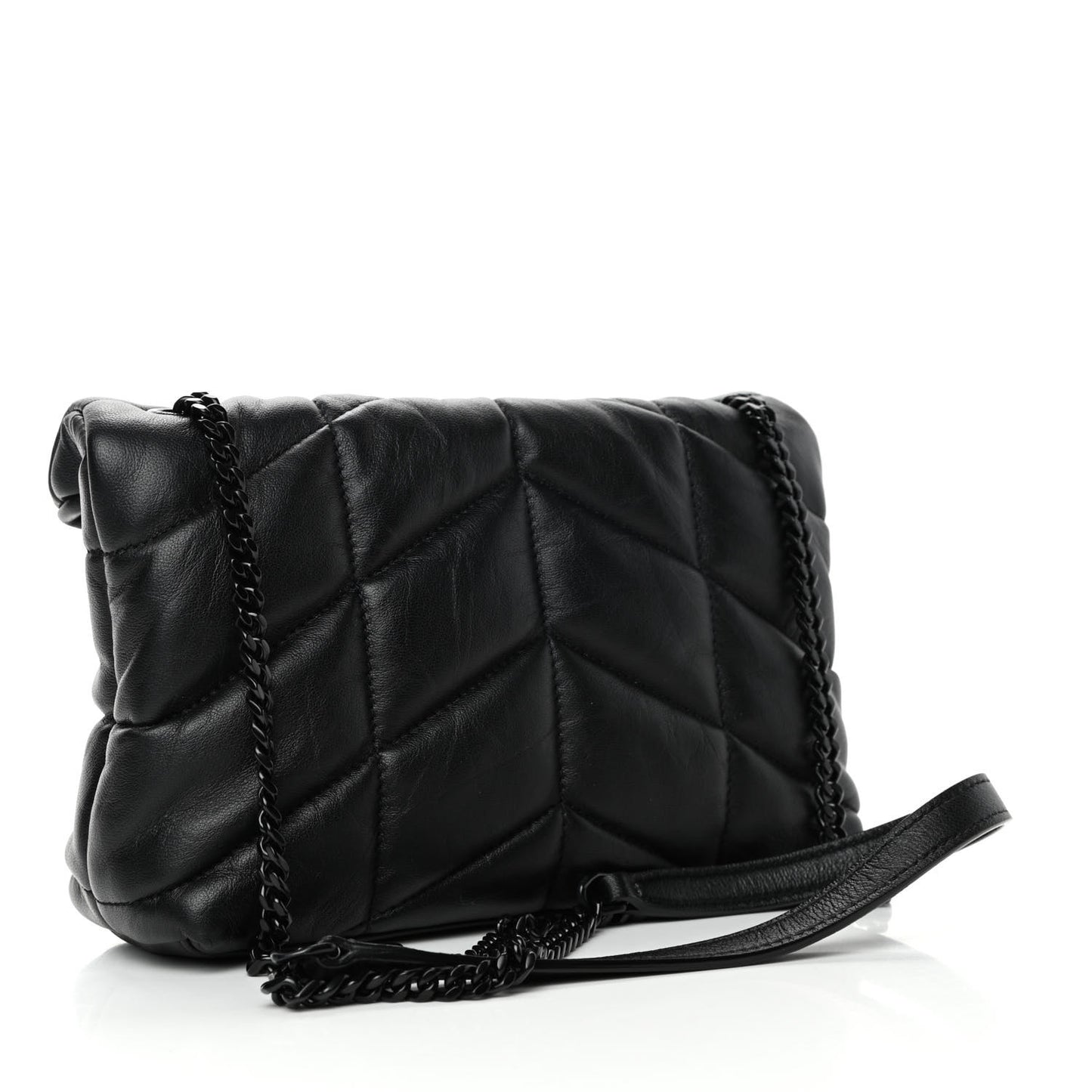 Calfskin Quilted Toy Loulou Puffer Monogram Monochrome Chain Satchel Black