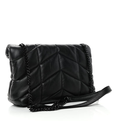 Saint Laurent Calfskin Quilted Toy Loulou Puffer Monogram Monochrome Chain Satchel Black 2 of 4