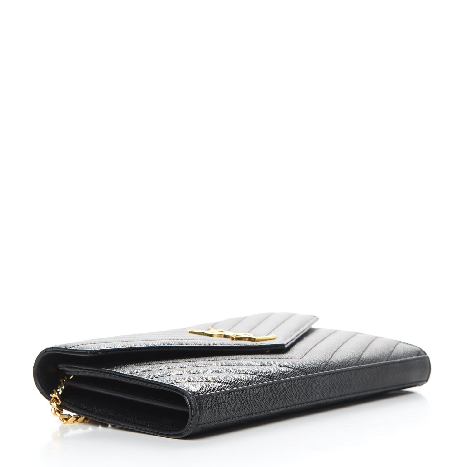 Saint Laurent Grain De Poudre Matelasse Chevron Monogram Chain Wallet Black 4 of 12